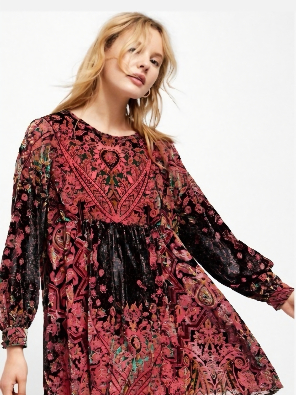 Free People Mirror Mirror Boho Burnout Velvet Babydoll Dress Womens Large